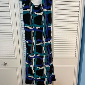 Nine West Black Maxi Dress with Teal, Blue and White Abstract Print